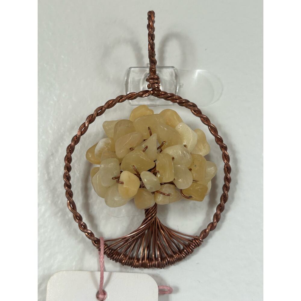 Handmade Copper and Serpentine Crystal Tree of life 3.5x2” Wall Decor